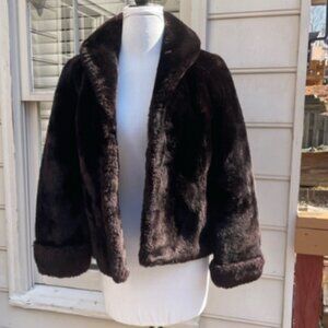 Vintage Mounton Lamb Fur Chocolate Brown Faux Fur Jacket Coat